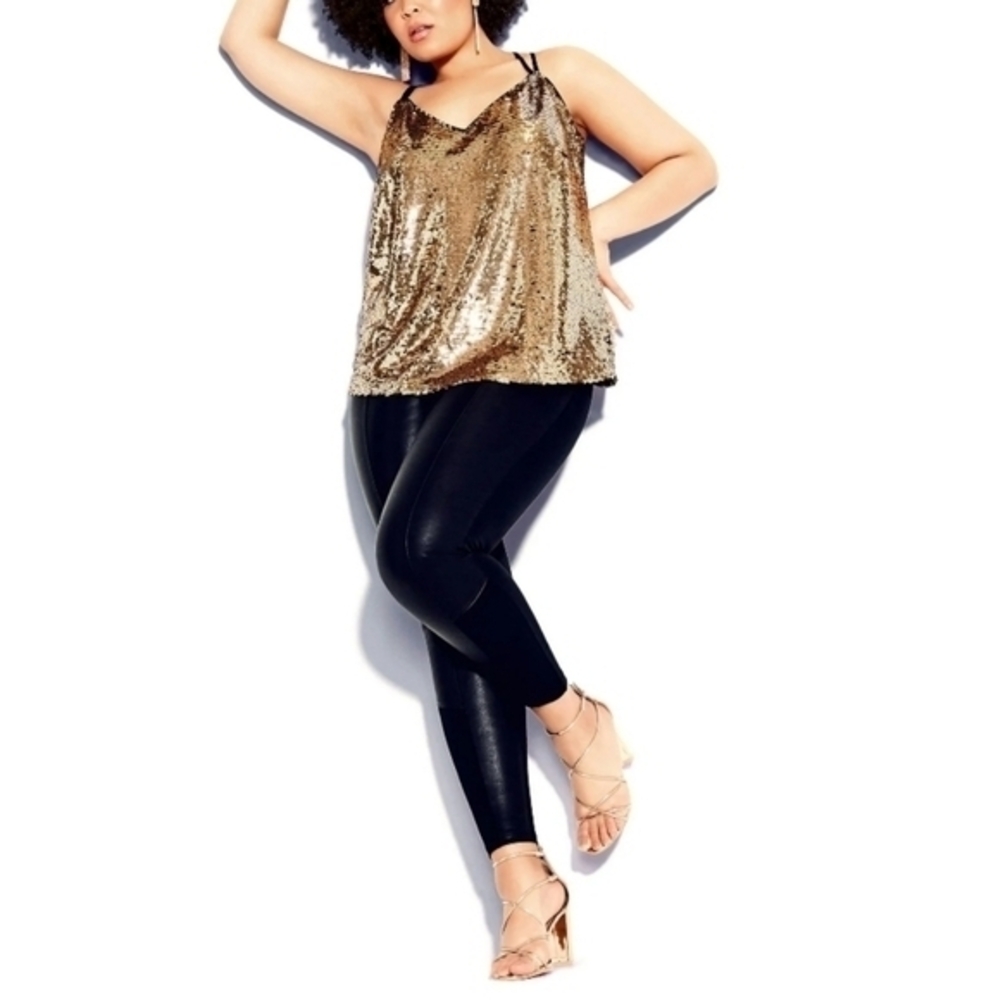 City Chic NWT Women's Black Faux Leather & Ponte Knit Stretch‎ Good Times Pant